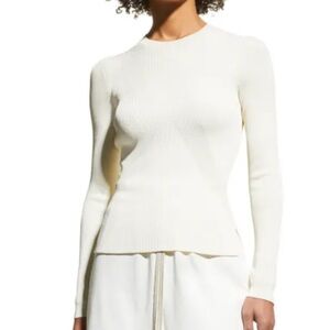 NWT Partow Krista Cream Bone Ribbed Crewneck Pullover Sweater Top L $1195